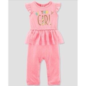 Carter's Pink "Birthday Girl" Tulle Ruffle One-Piece Bodysuit